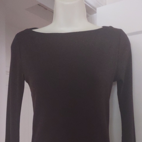 Zara Chocolate Brown Long Bell Sleeve Boat Neck T-Shirt MEDIUM - Picture 2 of 10